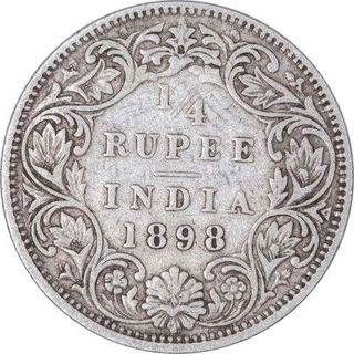 Silver Quarter Rupee Coin of Victoria Empress of Bombay Mint of 1898.