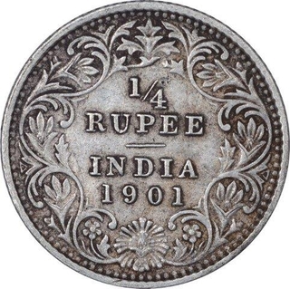 Silver Quarter Rupee Coin of Victoria Empress of Calcutta Mint of 1901.