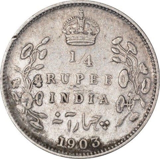 Silver Quarter Rupee Coin of King Edward VII of Calcutta Mint of 1903.