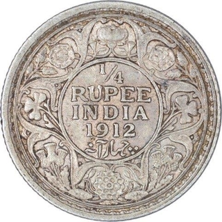 Silver Quarter Rupee Coin of King George V of Bombay Mint of 1912.