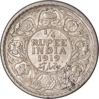 Silver Quarter Rupee Coin of King George V of Calcutta Mint of 1919.