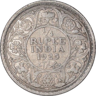 Silver Quarter Rupee Coin of King George V of Bombay Mint of 1925.