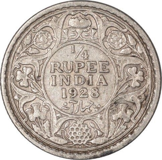 Silver Quarter Rupee Coin of King George V of Bombay Mint of 1928.