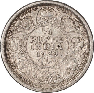 Silver Quarter Rupee Coin of King George V of Calcutta Mint of 1929.