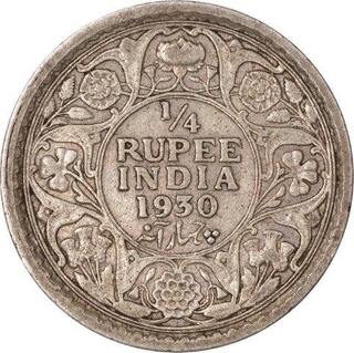 Silver Quarter Rupee Coin of King George V of Calcutta Mint of 1930.