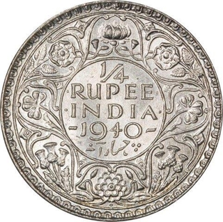 Silver Quarter Rupee Coin of King George VI of Bombay Mint of 1940.