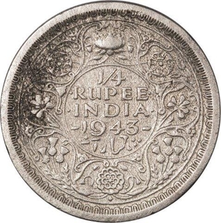 Silver Quarter Rupee Coin  of King George V of Bombay Mint of 1943.