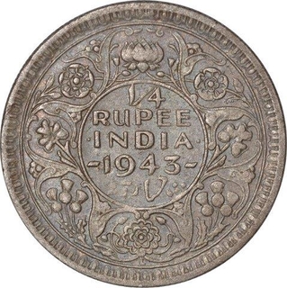 Silver Quarter Rupee Coin of King George VI of Lahore Mint of 1943.