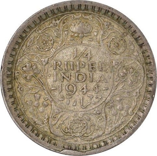 Silver Quarter Rupee Coin of King George VI of Bombay Mint of 1944.