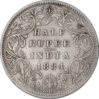 Silver Half Rupee Coin  of Victoria Empress of Calcutta Mint of 1884.