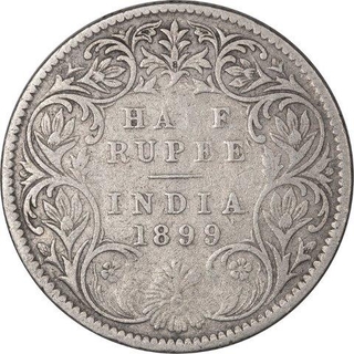 Silver Half Rupee Coin of Victoria Empress of Bombay Mint of 1899.