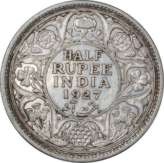 Silver Half Rupee Coin of King George V of Calcutta Mint of 1927.