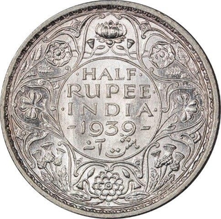 Silver Half Rupee Coin of King George VI of Bombay Mint of 1939.