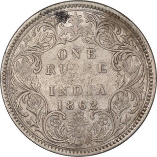 Silver One Rupee Coin of Victoria Queen of Bombay Mint of 1862.