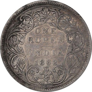 Silver One  Rupee Coin of Victoria Queen of Bombay Mint of 1862.