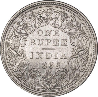 Silver One Rupee Coin of Victoria Queen of Bombay  Mint of 1862.