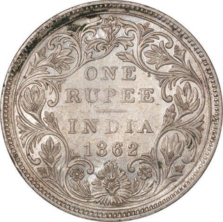 Silver One Rupee Coin  of Victoria Queen of Bombay Mint of 1862.