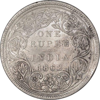 Silver One Rupee Coin of Victoria Queen of Bombay Mint of 1862.