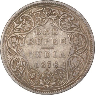 Silver One Rupee Coin of Victoria Queen of Bombay Mint of 1876.