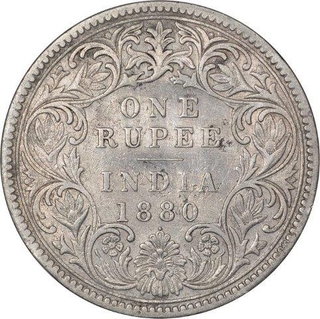 Silver One  Rupee Coin of Victoria Empress  of Bombay Mint of 1880.