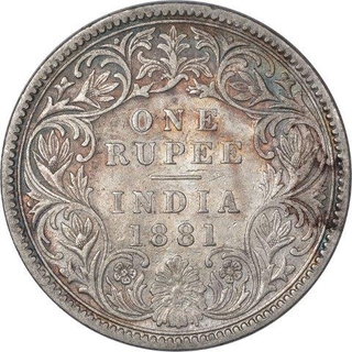 Silver One Rupee Coin of Victoria Empress of Calcutta Mint of 1881.