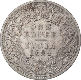 Silver One Rupee Coin of Victoria Empress of Bombay Mint of 1884.