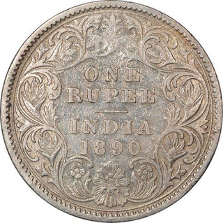 Silver One Rupee Coin  of Victoria Empress of Calcutta Mint of 1890.