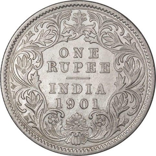 Silver One  Rupee Coin of Victoria Empress of Calcutta Mint of 1901.