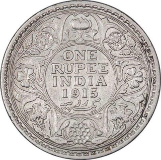 Silver One  Rupee Coin of King George V of Calcutta Mint of 1915.