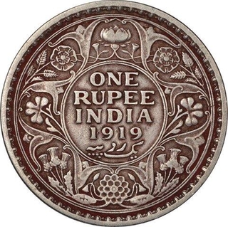 Silver One  Rupee Coin of King George V of Calcutta Mint of 1919.