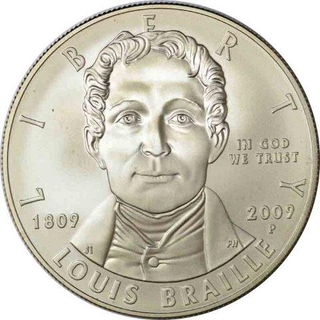 Silver One Dollar Of Louis Braille of United States Mint of U S A.