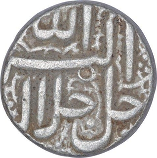 Silver Rupee coin of Akbar of Ahmadabad mint.