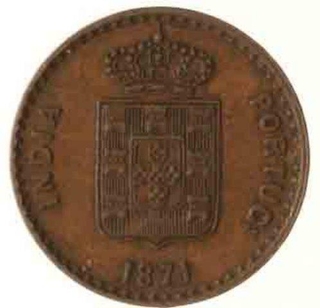 Copper Five Reis Coin of Luiz I of India Portuguese.