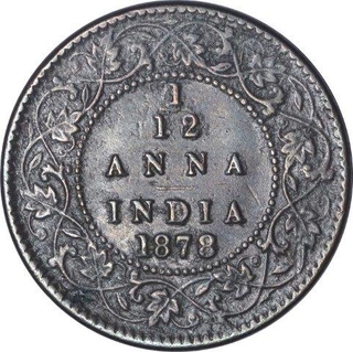 Copper One Twelfth Anna of Victoria Empress of Calcutta Mint of 1878.