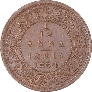 Copper One Twelfth Anna Coin of Victoria Empress of Bombay Mint of  1884.