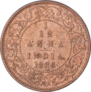 Copper One Twelfth Anna Coin of Victoria Empress of Calcutta Mint of 1886.