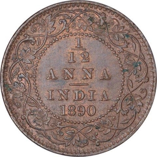 Copper One Twelfth Anna Coin of Victoria Empress of Calcutta Mint of 1890.