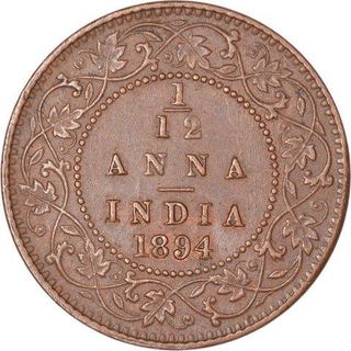 Copper One Twelfth Anna Coin of Victoria Empress of Calcutta Mint of 1894.