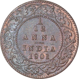 Copper One Twelfth Anna Coin of Victoria Empress of Calcutta Mint of 1901.