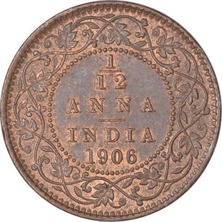 Copper One Twelfth Anna Coin of King Edward VII of Calcutta Mint of 1906.