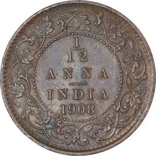 Bronze One Twelfth Anna Coin of King Edward VII of Calcutta Mint of 1908.