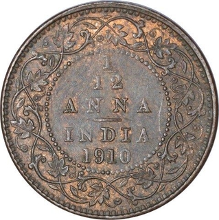 Bronze One Twelfth Anna Coin of King Edward VII of Calcutta Mint of 1910.