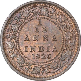 Bronze One Twelfth Anna Coin of King George V of Calcutta Mint of  1920.