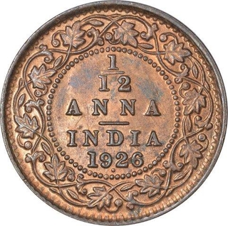 Bronze One Twelfth Anna Coin of King George V of Bombay Mint of 1926.