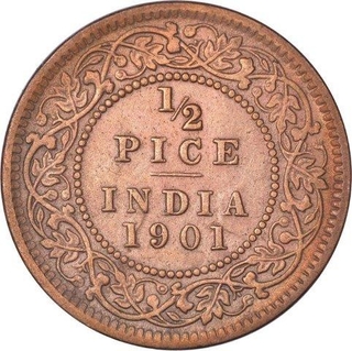 Copper Half Pice Coin of Victoria Empress of Calcutta Mint of 1901.