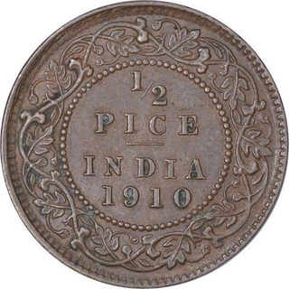 Bronze Half Pice Coin of King Edward VII of Calcutta Mint of 1910. 