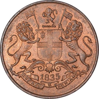 Rare Copper Quarter Anna Coin of East India Company of Bombay Mint of 1835.