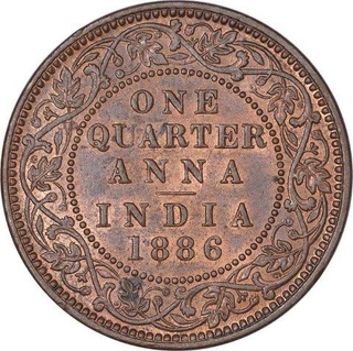 Copper One Quarter Anna Coin of Victoria Empress of Bombay Mint of 1886.