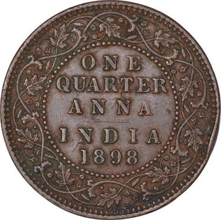 Copper Quarter Anna Coin of Victoria Empress of Calcutta Mint of 1898. 