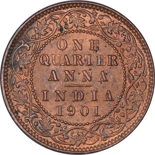 Copper One Quarter Anna Coin of Victoria Empress of Calcutta Mint of 1901.